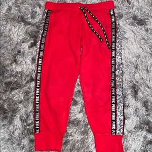 Red Crop Joggers with Sequin